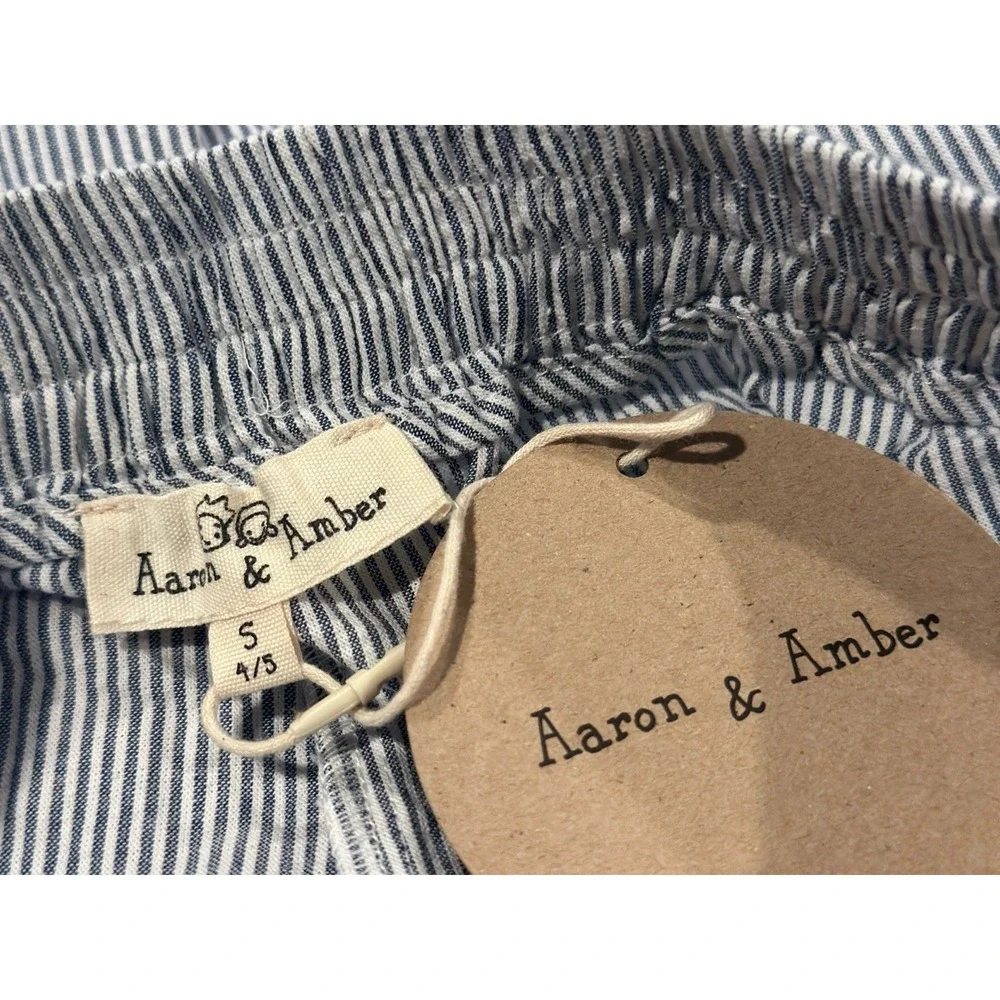 Aaron & Amber blue white striped pull on shorts seersucker‎ nautical sz S NWT